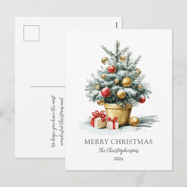 Elegant Merry Christmas Tree Postcard (Front/Back)