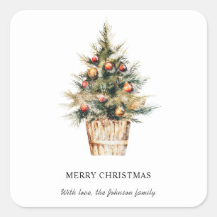 Elegant Merry Christmas Tree Square Sticker