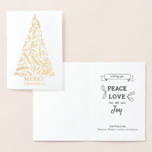 Elegant Merry Christmas Tree Winter Foliage Gold Foil Card