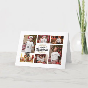 Elegant Merry Christmas Typography Photo Collage Holiday Card