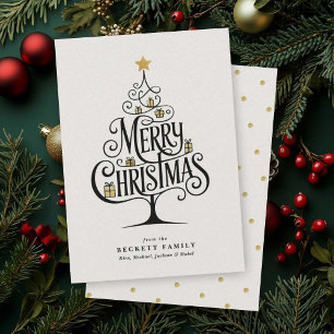 Elegant “Merry Christmas” Typography Tree Family Holiday Card