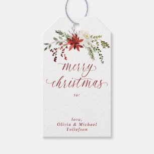 Elegant Merry Christmas Watercolor Berries Holiday Gift Tags