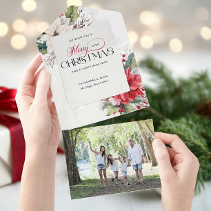 Elegant Merry Christmas Watercolor Botanical  All In One Invitation
