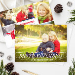 Elegant Merry Christmas White Script Photo Collage Holiday Card<br><div class="desc">Simply elegant holiday multi-photo greeting card features "Merry Christmas" in a beautiful script with scrolling detail in white and modern photo collage template with six (6) additional photos on the back.</div>