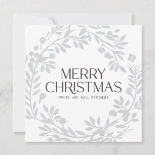 Elegant Merry Christmas Wreath Business Name Holiday Card