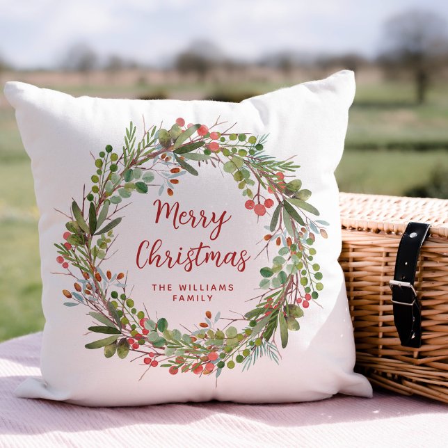 Elegant Merry Christmas Wreath  Cushion (Creator Uploaded)