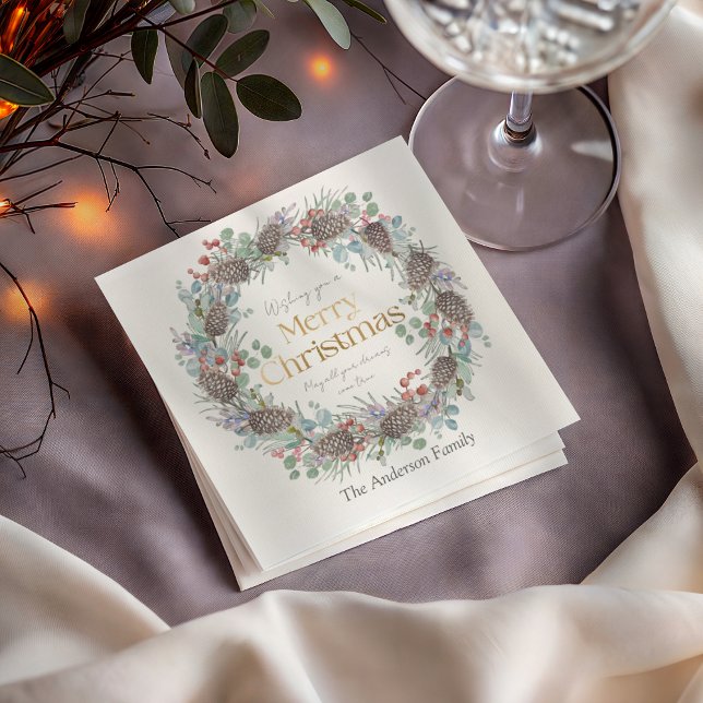 Elegant Merry Christmas & Wreath  Napkin (Creator Uploaded)