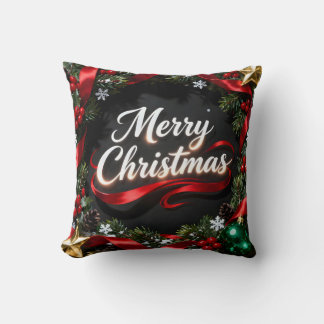 Elegant Merry Christmas Wreath Pillow