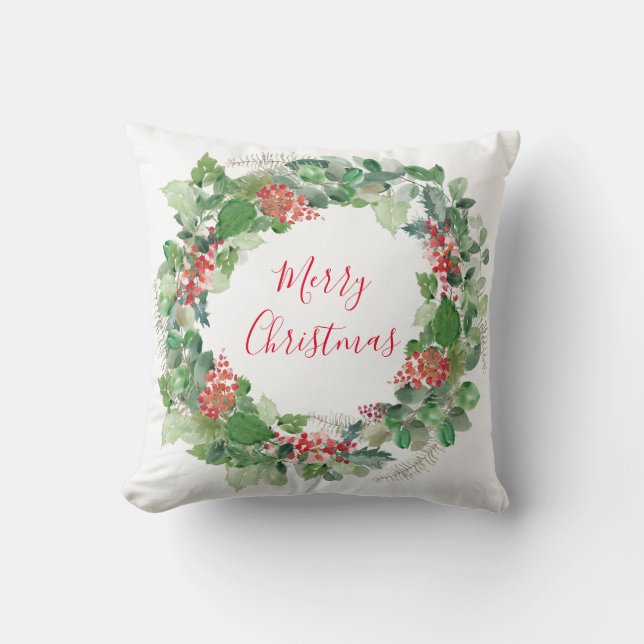 Elegant Merry Christmas Wreath Throw Pillow (Front)