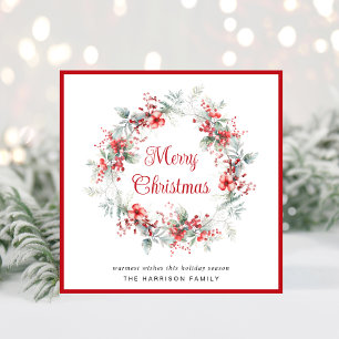 Elegant Merry Christmas Wreath Watercolor  Holiday Card