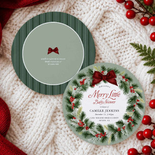 Elegant Merry Little Baby Shower Red Bow Invitation