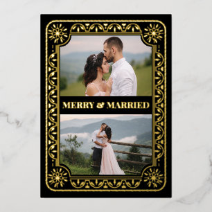 Elegant Merry & Married 2 Photo Custom Gold