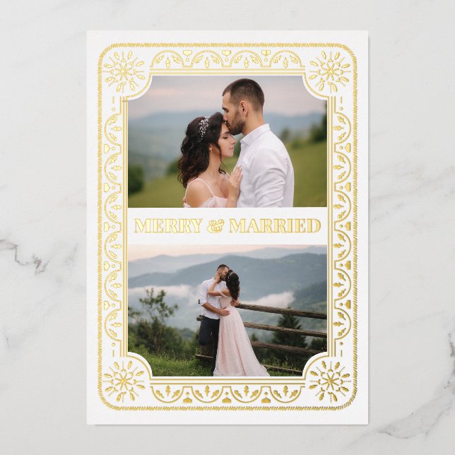 Elegant Merry & Married 2 Photo Gold Custom (Front)