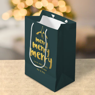 Elegant Merry Mistletoe Christmas Holiday Green Medium Gift Bag