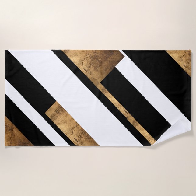Elegant Metal Black And White Geometric Chic Beach Towel (Front)
