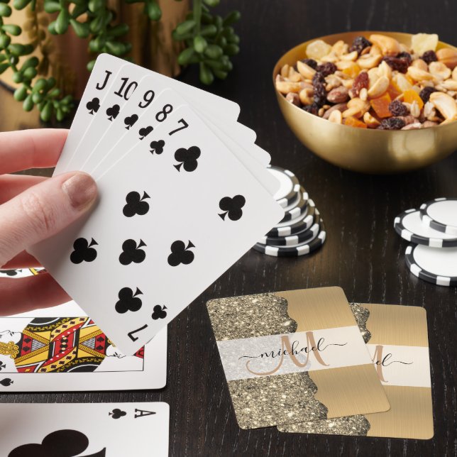 Elegant Metal Gold Brushed | Custom Monogram Name  Playing Cards (In Situ)