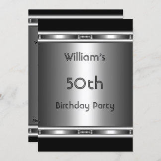 Elegant metal Look Silver Black 50th Birthday Mens Invitation