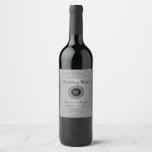 Elegant Metal Look Wedding Wine Label