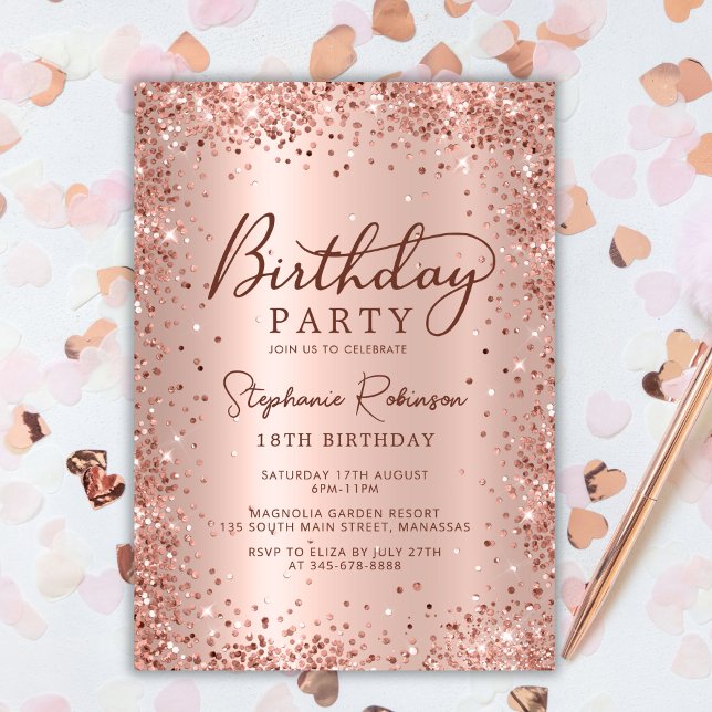 Elegant Metal Rose Gold Glitter 18th Birthday  Invitation (Creator Uploaded)