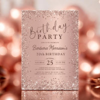 Elegant Metal Rose Gold Glitter 70th Birthday Chic