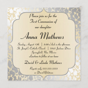 Elegant Metallic Beige First Communion Invitation
