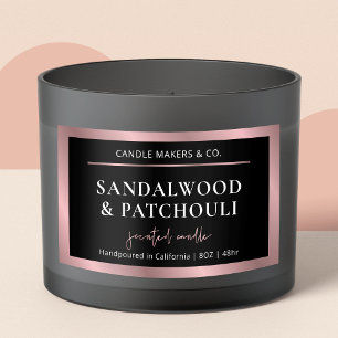 Elegant Metallic Black & Rose Gold Script Candle Rectangular Sticker