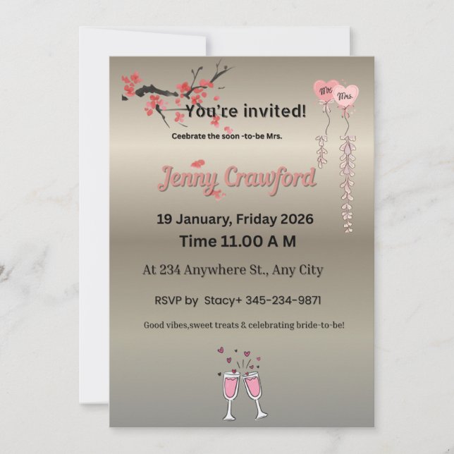 Elegant Metallic Bridal Shower Invitation | Cherry (Front)