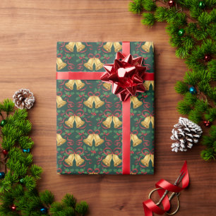 Elegant Metallic Gold Christmas Bells Wrapping Paper