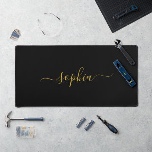 Elegant Metallic Gold Desk Mat Featuring Your Name