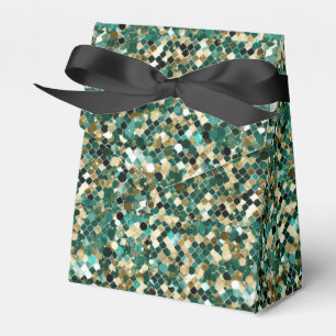 Elegant Metallic Gold, Green & Black Confetti Favour Box