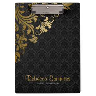 Elegant Metallic Gold Lace Black Damasks Clipboard