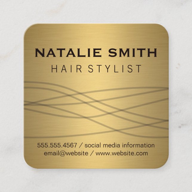 Elegant Metallic Gold Square Business Card (Front)