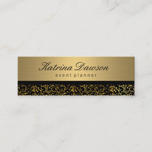 Elegant Metallic Gold with Gold Confetti Mini Business Card (Front)