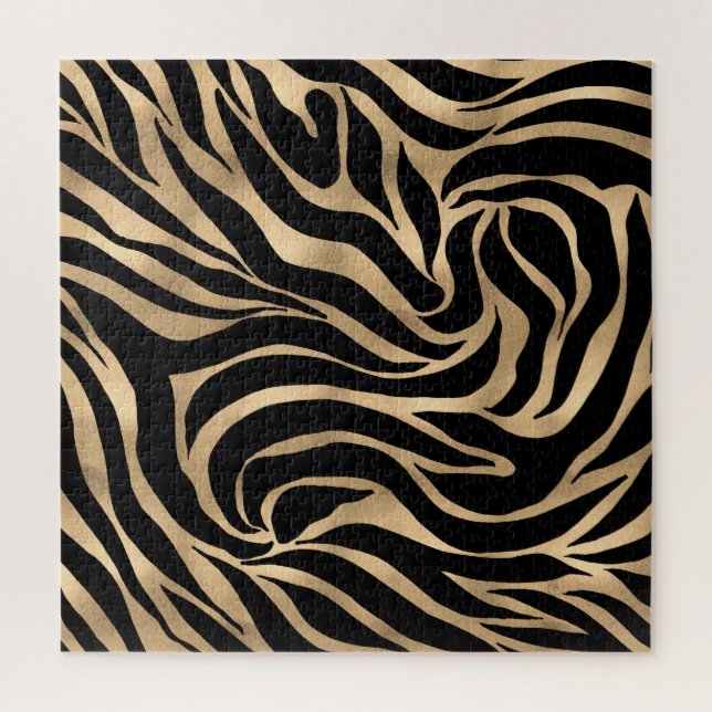 Elegant Metallic Gold Zebra Black Animal Print Jigsaw Puzzle (Vertical)