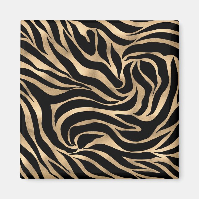Elegant Metallic Gold Zebra Black Animal Print Magnet (Front)