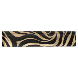 Elegant Metallic Gold Zebra Black Animal Print Nameplate