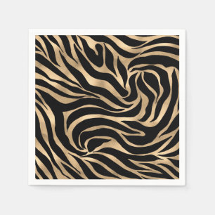 Elegant Metallic Gold Zebra Black Animal Print Napkin