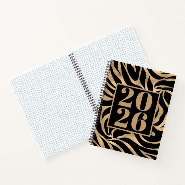 Elegant Metallic Gold Zebra Black Animal Print Notebook (Inside)