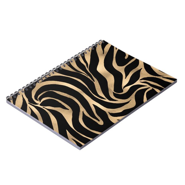 Elegant Metallic Gold Zebra Black Animal Print Notebook (Left Side)