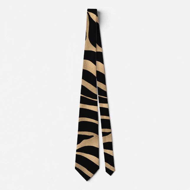 Elegant Metallic Gold Zebra Black Animal Print Tie (Front)
