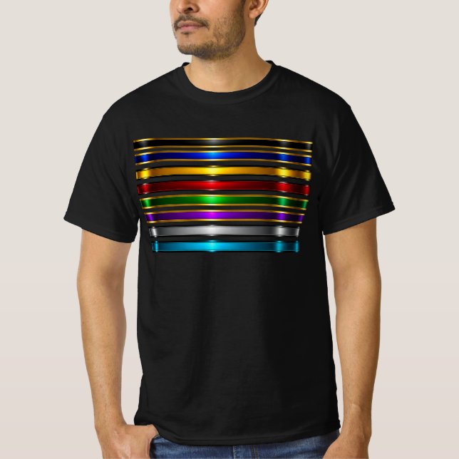 Elegant Metallic Gradient Stripes Design T-Shirt (Front)