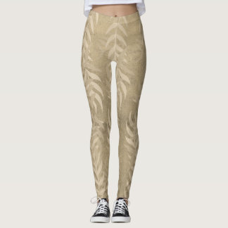 Elegant Metallic Light Brown Leaf Pattern – Nature Leggings