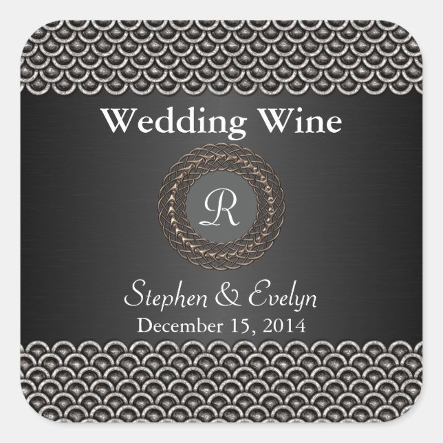 Elegant Metallic Look Wedding Mini Wine Sticker (Front)