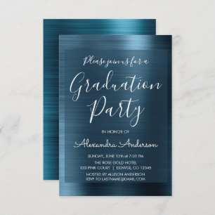 Elegant Metallic Navy Blue Graduation Party Invitation