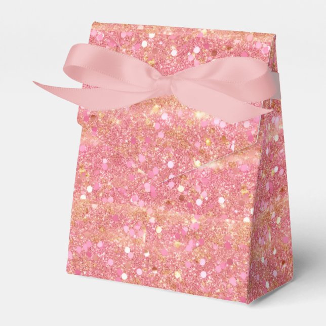 Elegant Metallic Pink & Gold Confetti Favour Box (Front Side)