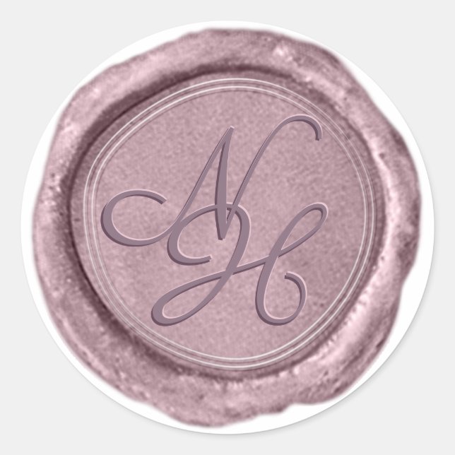 Elegant Metallic Pink Wax Seal Monogram Sticker (Front)