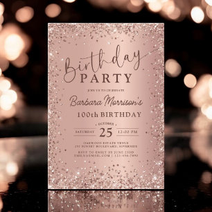 Elegant Metallic Rose Gold Glitter 100th Birthday  Invitation