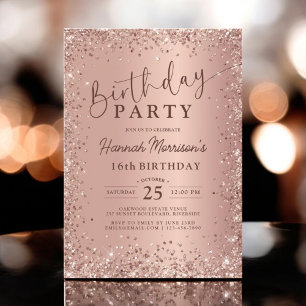 Elegant Metallic Rose Gold Glitter 16th Birthday  Invitation