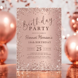 Elegant Metallic Rose Gold Glitter 18th Birthday  Invitation