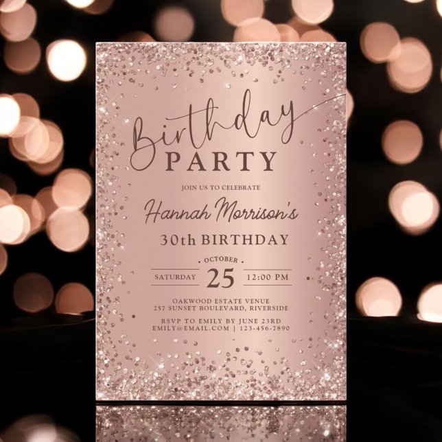 Elegant Metallic Rose Gold Glitter 30th Birthday  Invitation (Creator Uploaded)